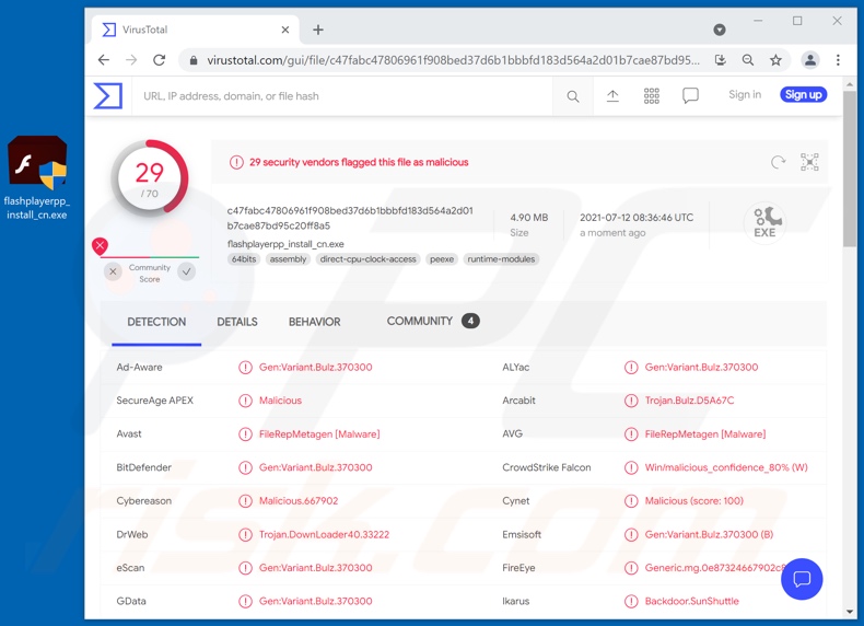 BIOPASS Malware Erkennungen auf VirusTotal