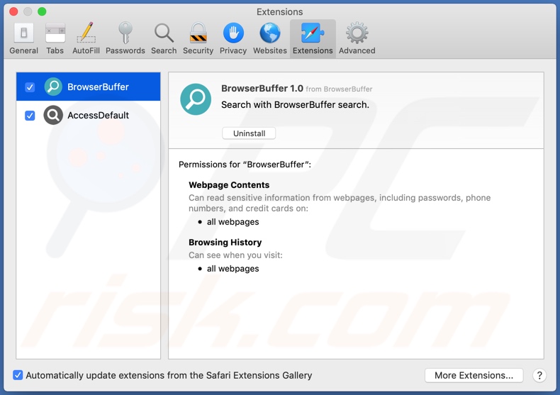 BrowserBuffer Adware auf Safari installiert