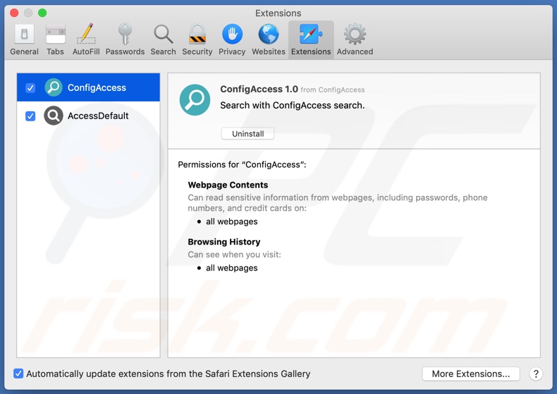 ConfigAccess Adware auf Safari installiert