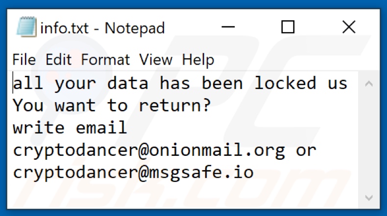 Dance Ransomware Textdatei (info.txt)