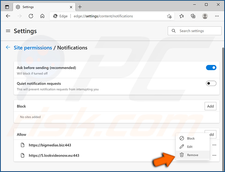 Browser-Benachrichtigungen im Microsoft Edge Internetbrowser entfernen (PC)