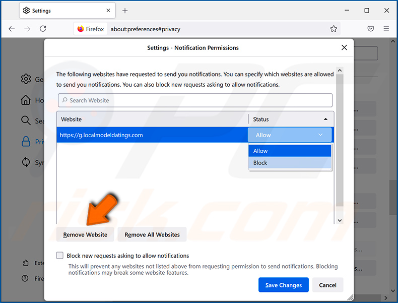 Disabling browser notifications in Mozilla Firefox web browser (Android)