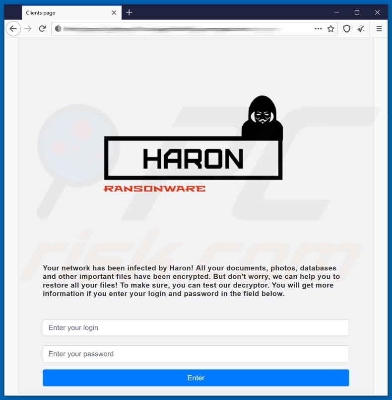 Haron Ransomware Loginseite