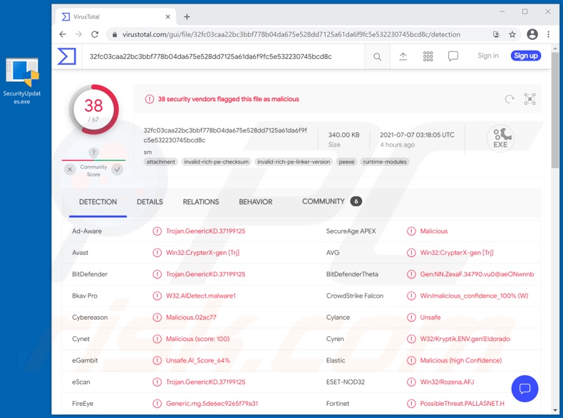 Kaseya E-Mail Virus Anhang Erkennungen (SecurityUpdates.exe - Dateiname)