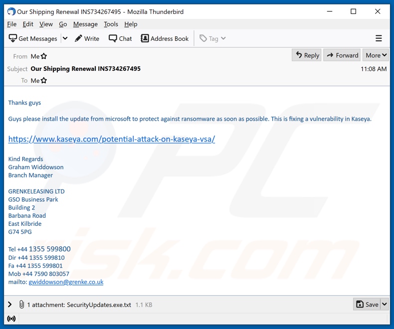 Kaseya Malwareverbreitende E-Mail Spam-Kampagne