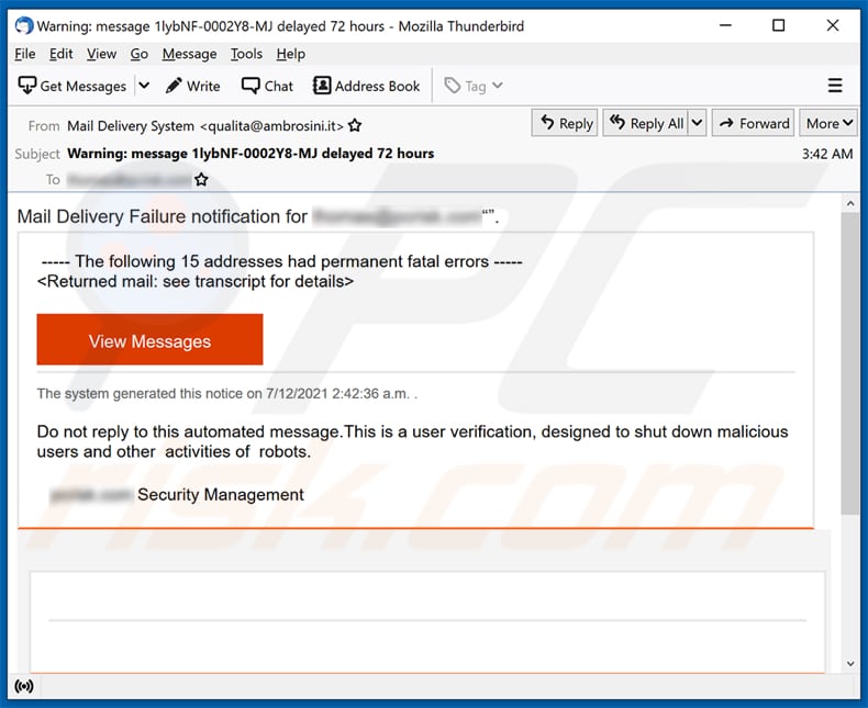 Mail Delivery Failure Betrugs-E-Mail Spam-Kampagne