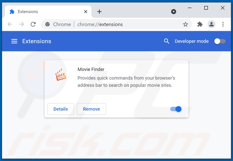 Mit moviefindersearch.com verwandte Google Chrome Erweiterungen entfernen