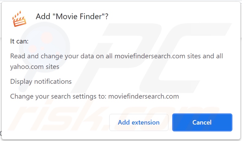 Movie Finder Browserentführer bittet um Genehmigungen