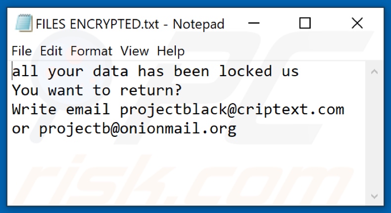 PB Ransomware Textdatei (FILES ENCRYPTED.txt)