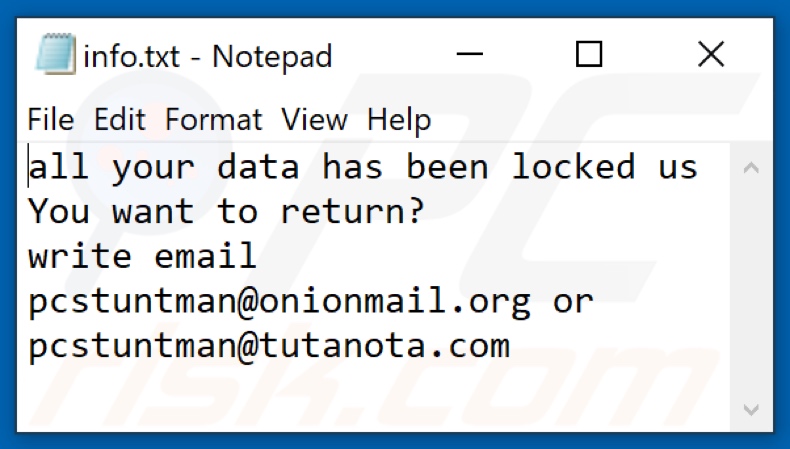 PcS Ransomware Textdatei (info.txt)