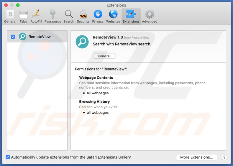remoteview Adware auf Safari installiert