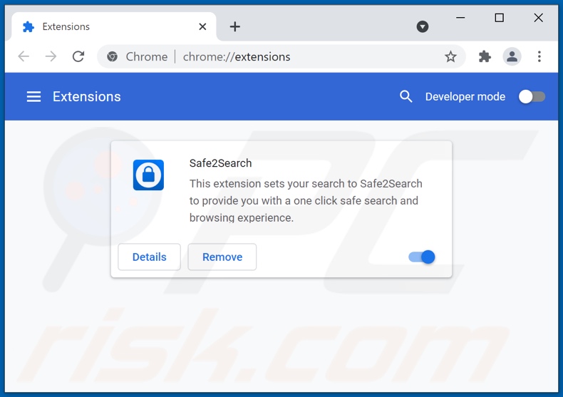 Mit search.safe2search.com verwandte Google Chrome Erweiterungen entfernen