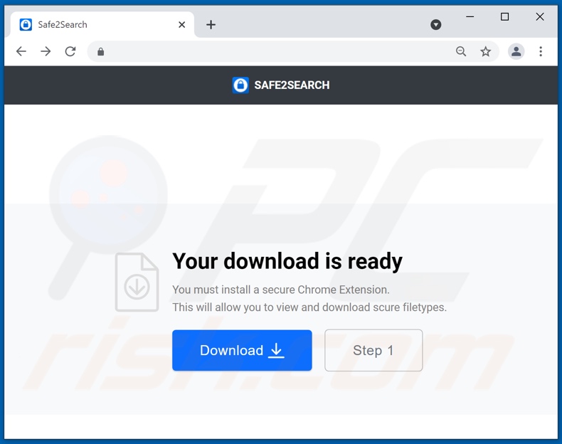 Webseite zur Förderung des Safe2Search Browserentführers