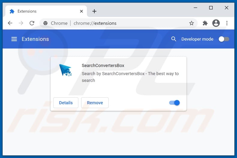 Mit searchconvertersbox.com verwandte Google Chrome Erweiterungen entfernen