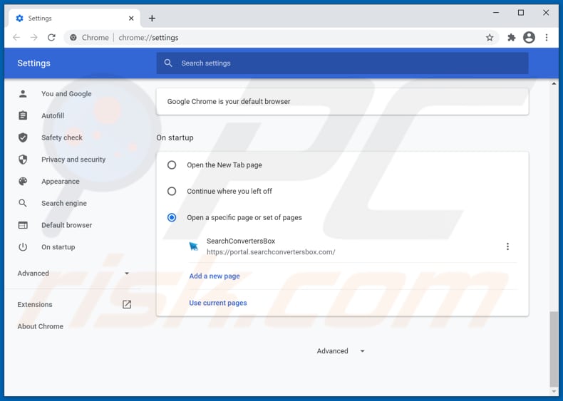 searchconvertersbox.com von der Google Chrome Startseite entfernen