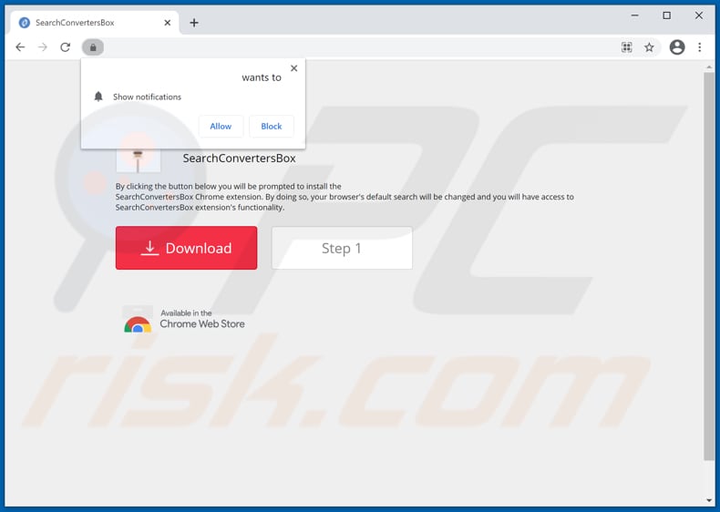 Webseite zur Förderung des SearchConvertersBox Browserentführers