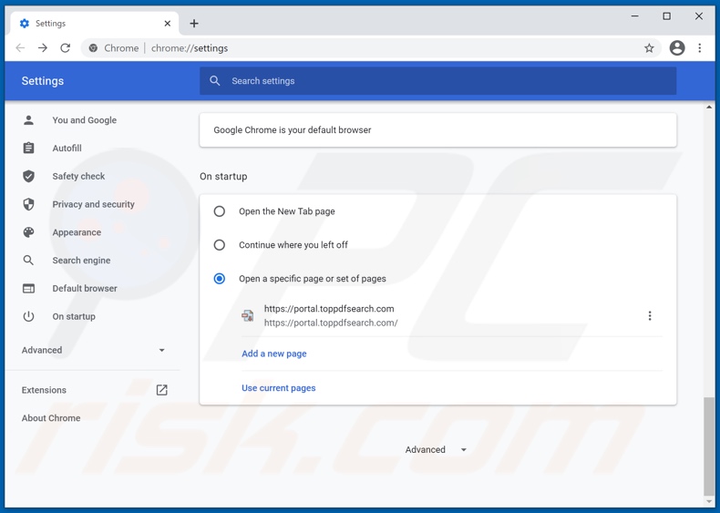 toppdfsearch.com von der Google Chrome Startseite entfernen