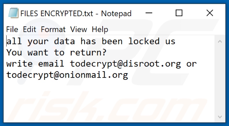 TOR Ransomware Textdatei (FILES ENCRYPTED.txt)