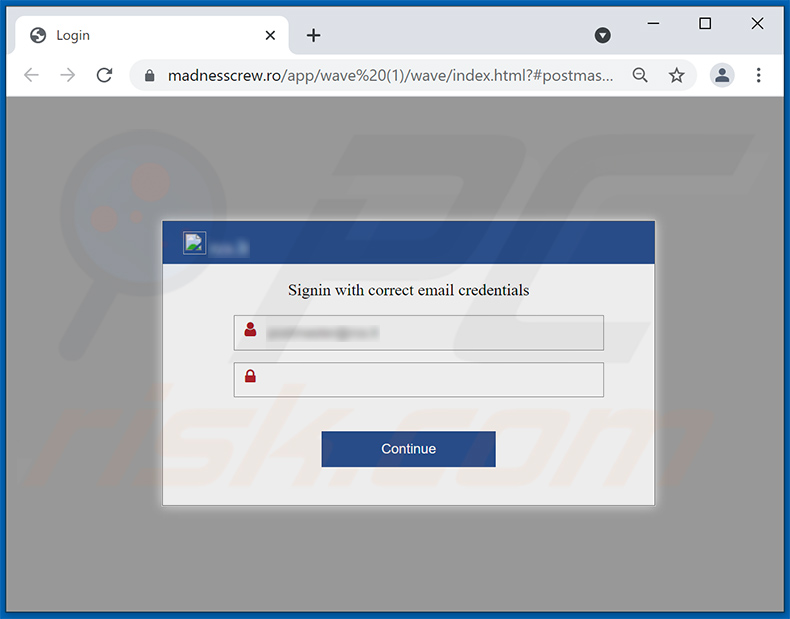 Phishing Seite gefördert durch Upgrade Email Spam (madnesscrew[.]ro)