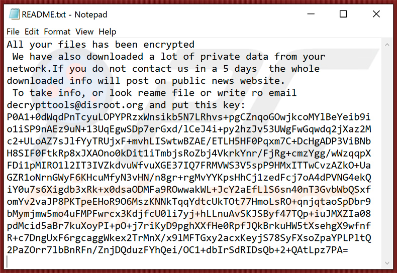 Aktualisierte Venus Ransomware Textdatei