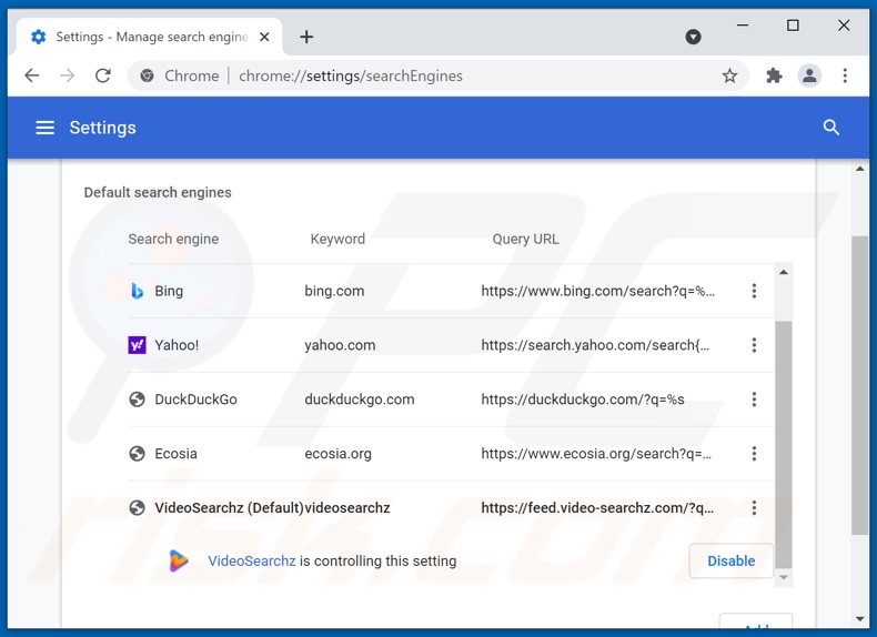 video-searchz.com von der4 Google Chrome Standardsuchmaschine entfernen