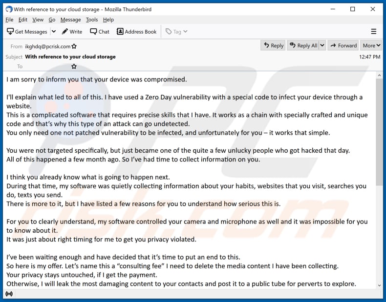your device was compromised E-Mail Betrug