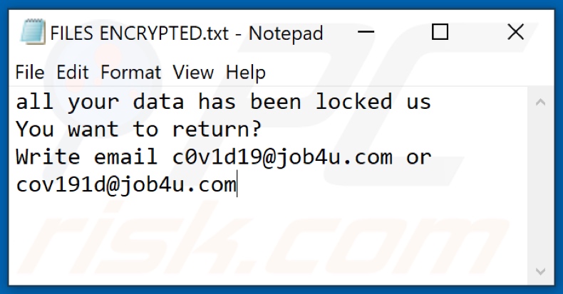 C0v Ransomware Textdatei (FILES ENCRYPTED.txt)