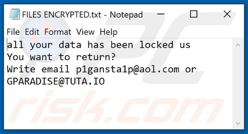 GanP Ransomware Textdatei (FILES ENCRYPTED.txt)