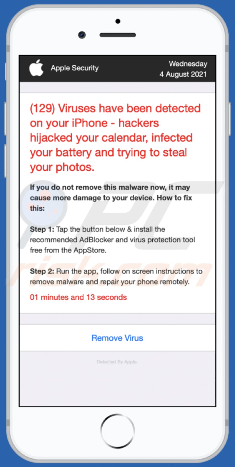 hackers hijacked your calendar infected your battery Pop-up-Betrug Hintergrundseite