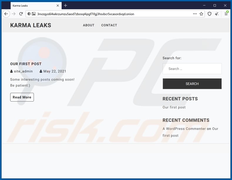 Karma Ransomware Webseite, die zum Veröffentlichen von Dateien verwendet wird