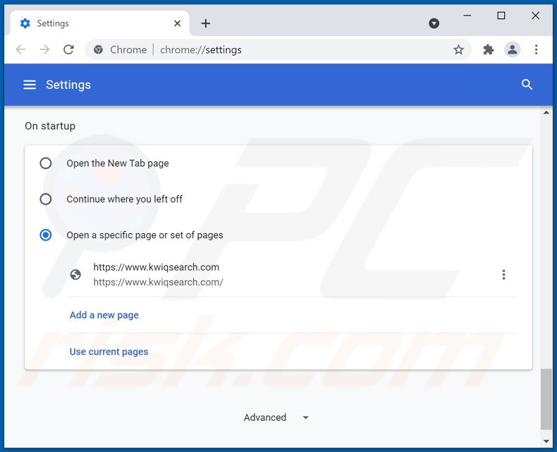kwiqsearch.com von der Google Chrome Startseite entfernen