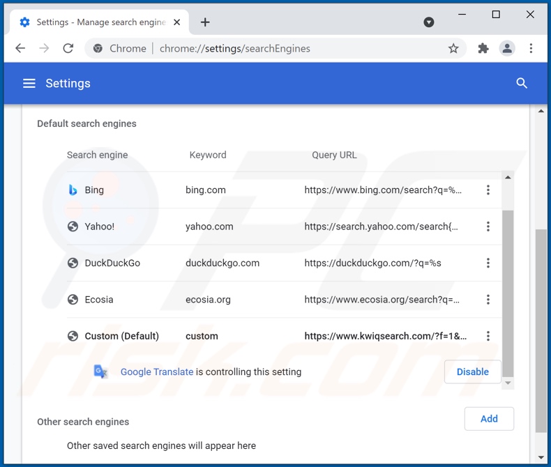 kwiqsearch.com von der Google Chrome Standardsuchmaschine entfernen