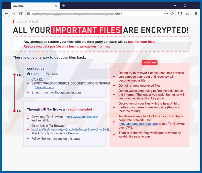 Lockfile Ransomware Tor Webseite