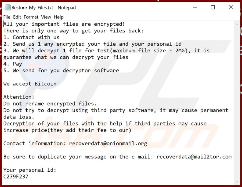 Loki Locker Ransomware Textdatei (Restore-My-Files.txt)