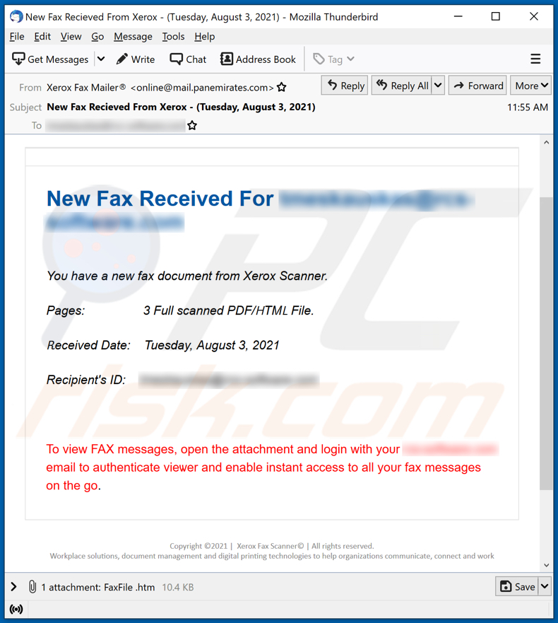 New Fax Received E-Mail-Betrug E-Mail-Spamkampagne