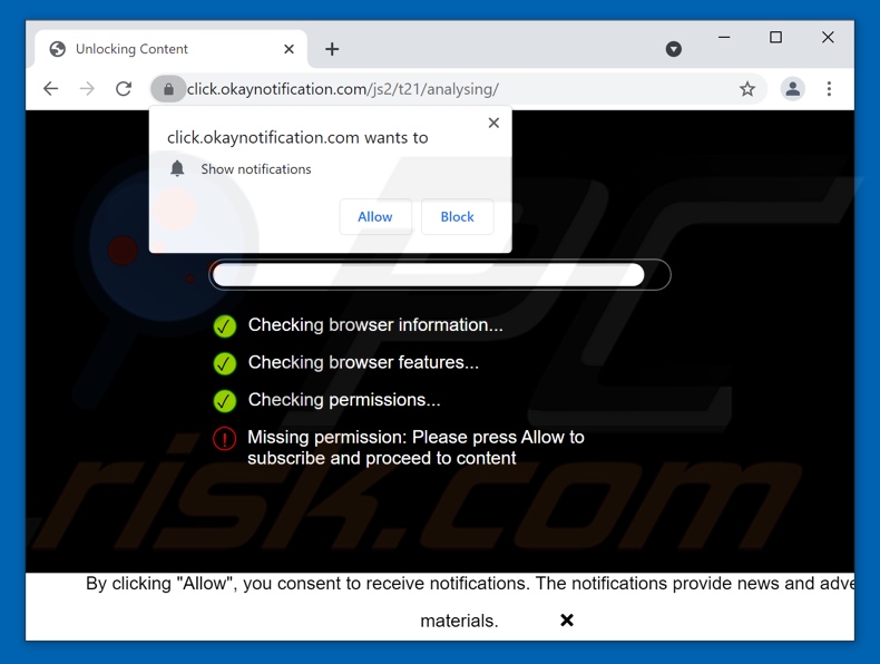 okaynotification[.]com Pop-up-Weiterleitungen