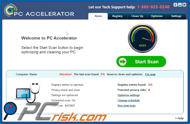Aussehen der unerwünschten Anwendung PC Accelerator