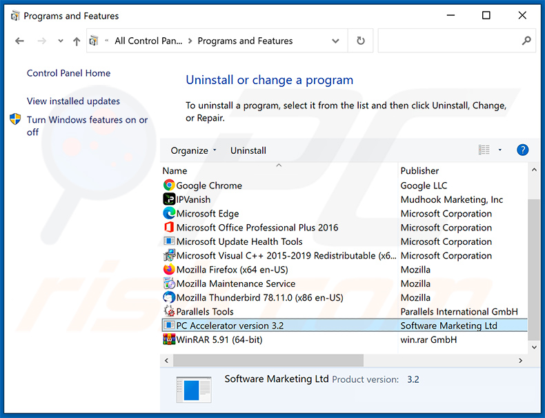 PC Accelerator Adware Deinstallation über Systemsteuerung