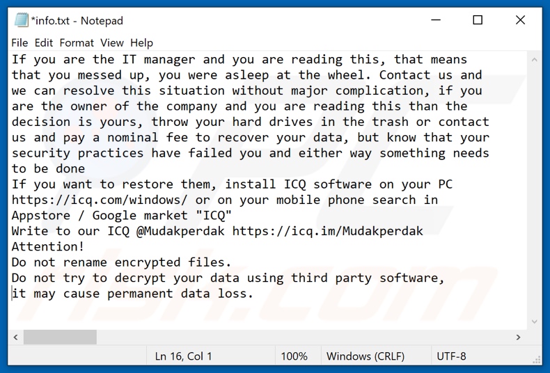 PERDAK Ransomware Textdatei (info.txt)
