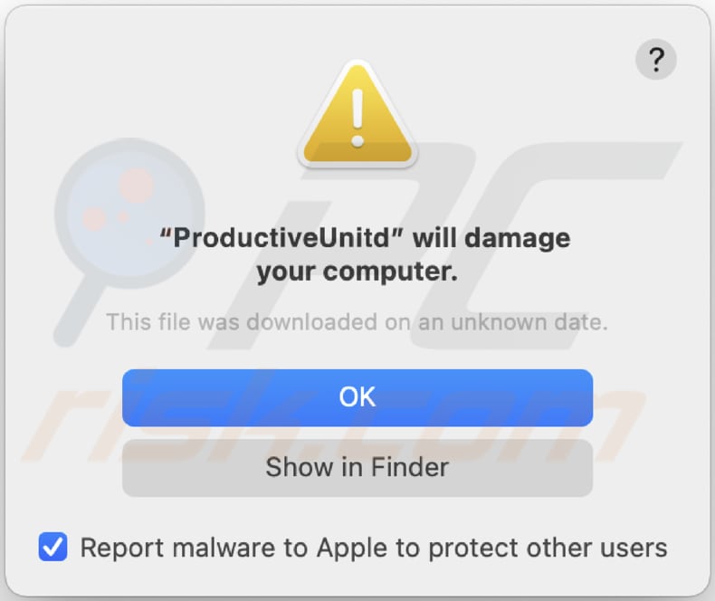 productiveunit Adware Dialogfenster erscheint, während productiveunit installiert wird