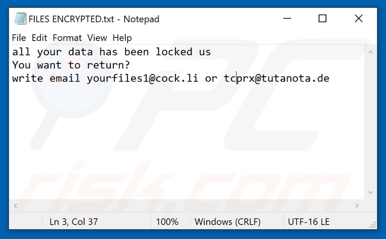 TCYO Ransomware Textdatei (FILES ENCRYPTED.txt)