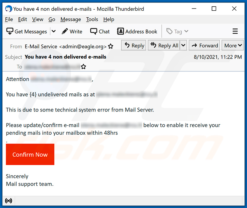 Undelivered mail mit Thema Spam (2021-08-13)