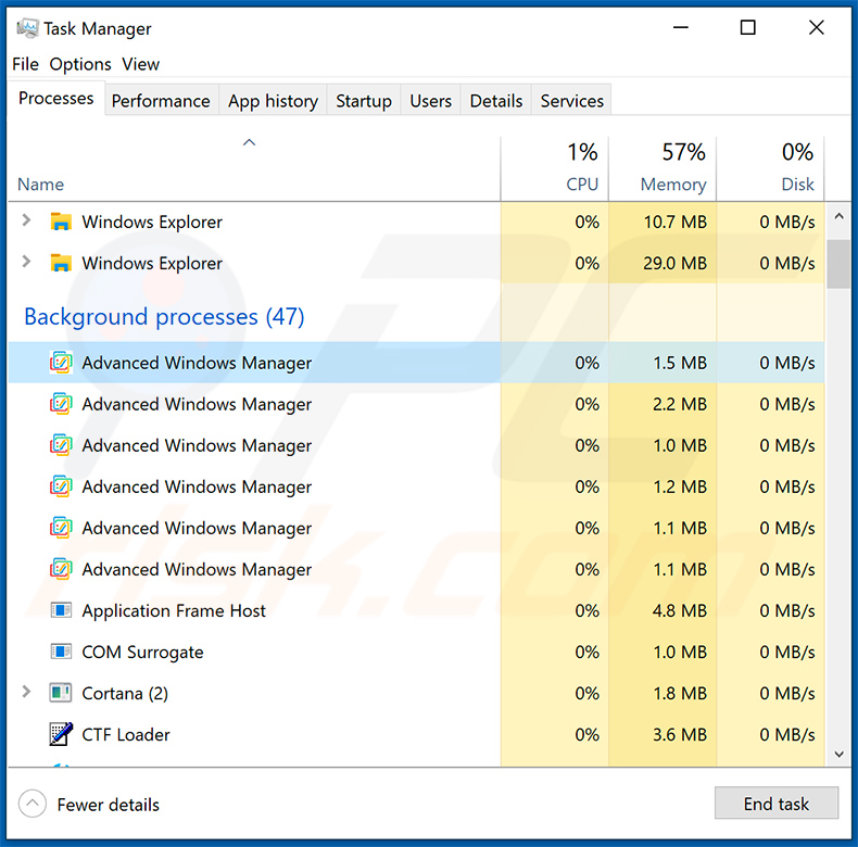 Windows Manager Adware-Prozesse im Task Manager