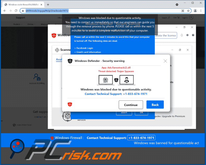 Pop-up-Betrug Windows wurde aufgrund fragwürdiger Aktivität blockiert (GIF)