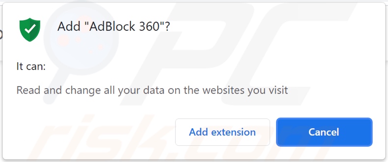 AdBlock 360 Adware bittet um mit Daten verwandte Genehmigungen