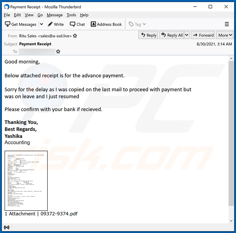 Bank Payment Copy Spam-E-Mail (2021-09-02)