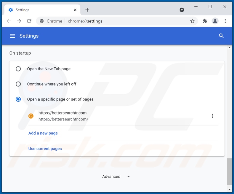 bettersearchtr.com von der Google Chrome Startseite entfernen