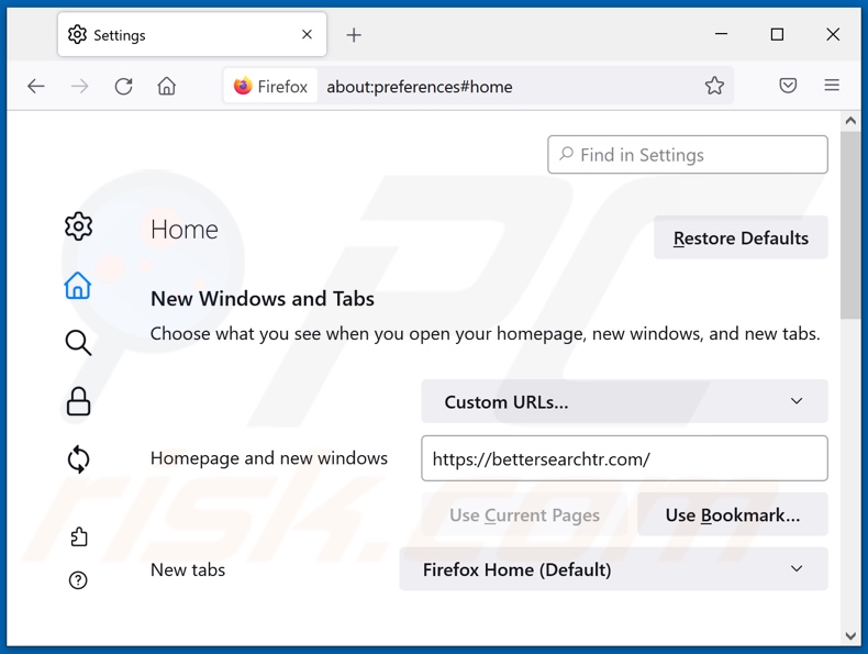 bettersearchtr.com von der Mozilla Firefox Stratseite entfernen