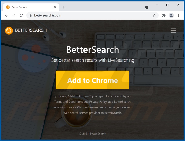 Webseite zur Förderung des Better Search Browserentführers