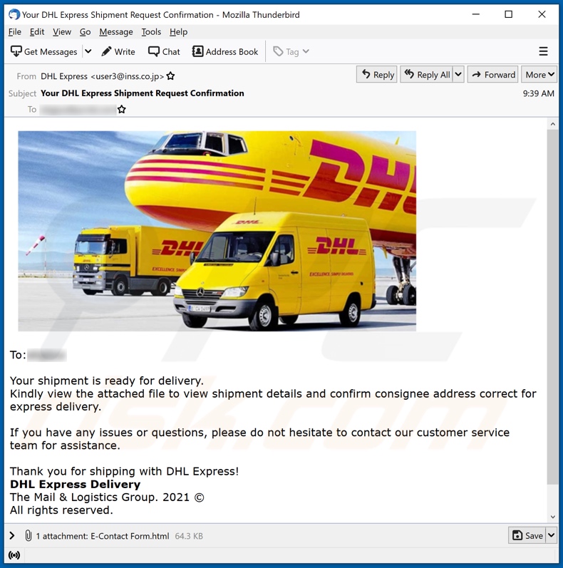 DHL Express Shipment Confirmation E-Mail-Spamkampagne